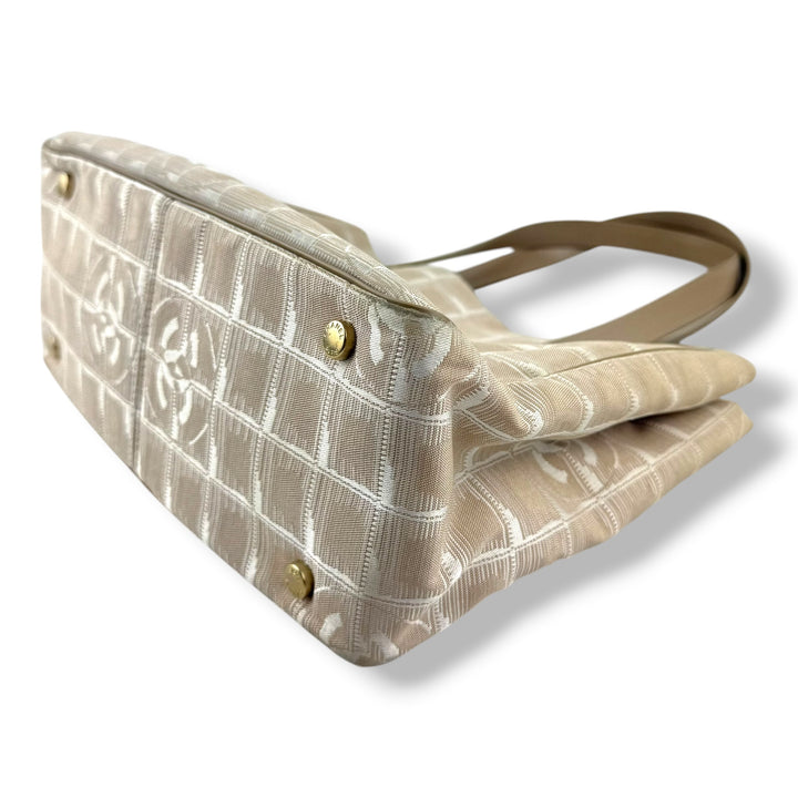 Chanel Nude/White Travel Line Canvas Tote Handbag