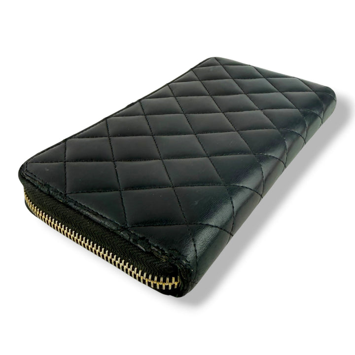 Chanel Zip Around Lambskin Black Wallet