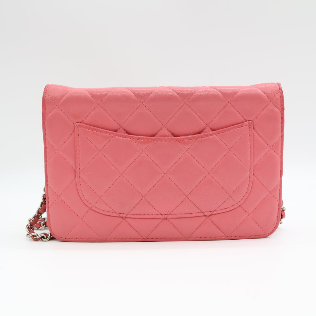 CHANEL Lambskin Quilted Wallet On Chain WOC Pink Handbag