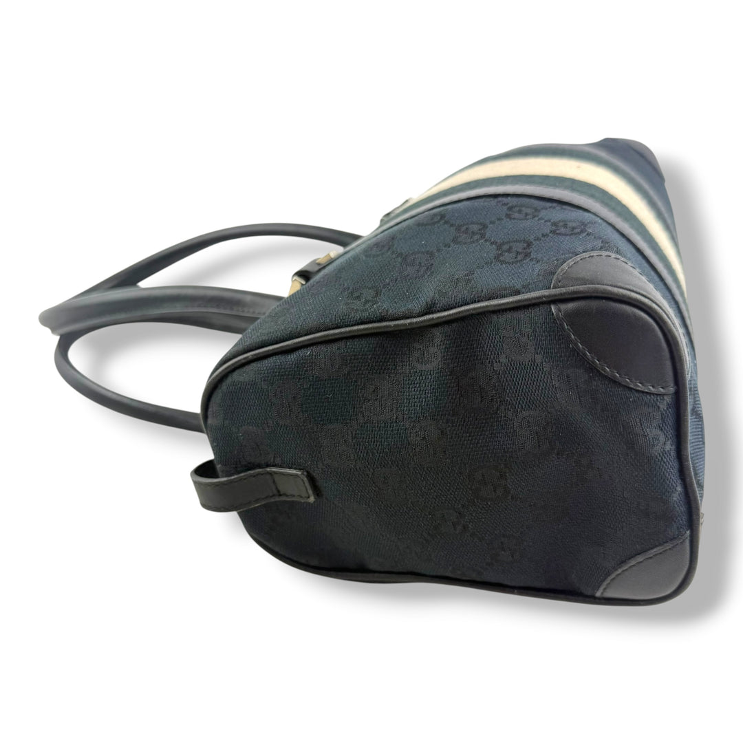 Gucci Sherry Line Navy GG Monogram Boston Canvas Bag