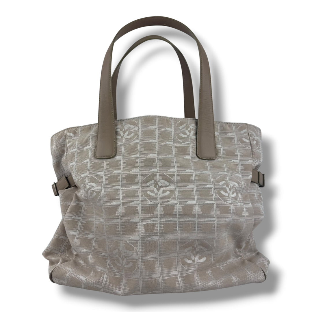 Chanel Nude/White Travel Line Canvas Tote Handbag