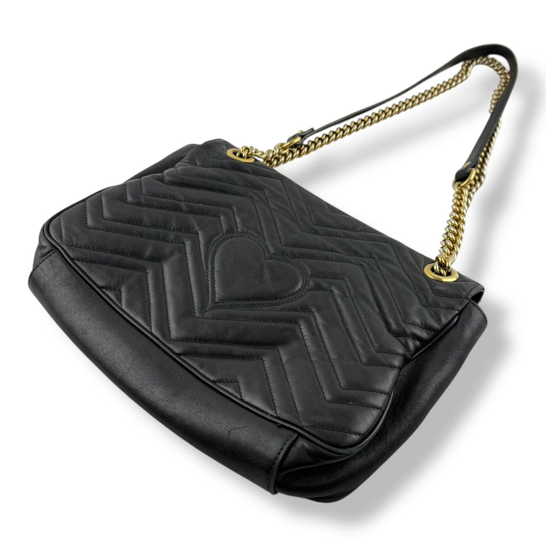 Gucci GG Marmont Flap Black Leather Large Handbag