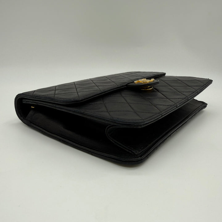 Chanel CC Black Push Lock Single Flap Quilted Lambskin Shoulder Handbag