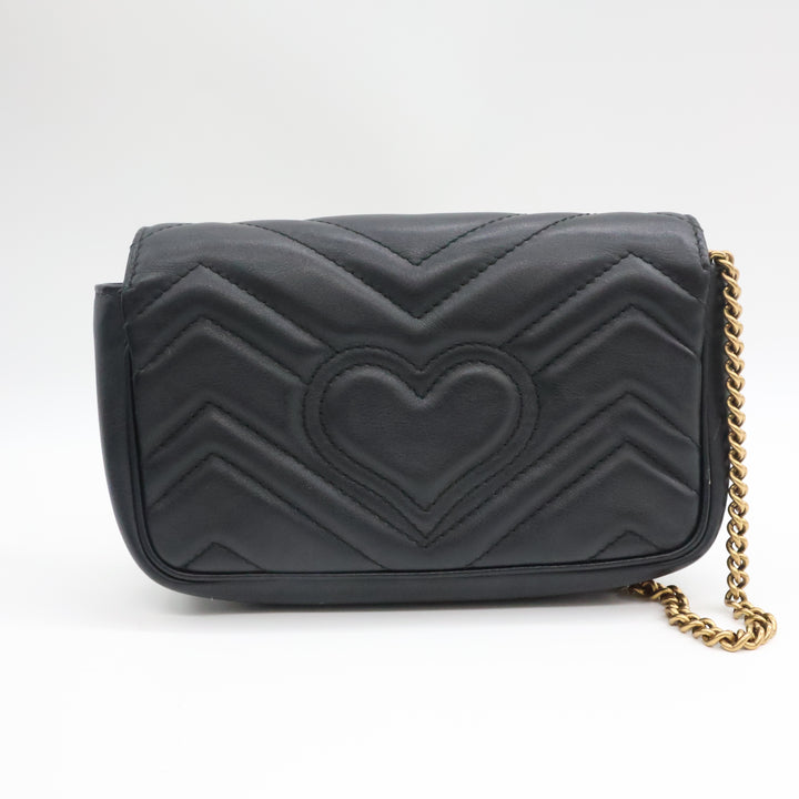 Gucci GG Marmont Flap Black Leather Super Mini Handbag
