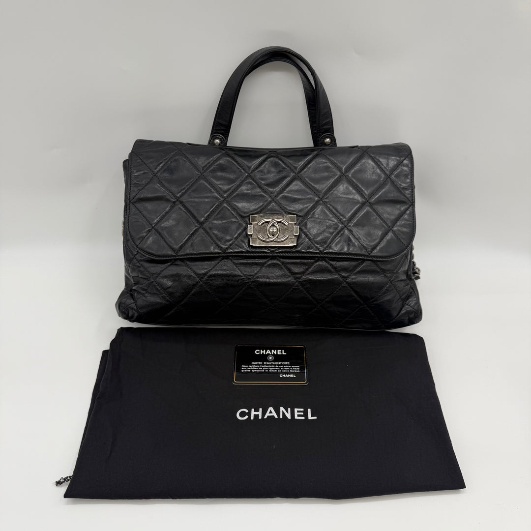 Chanel CC Boy Black Lambskin Satchel Handbag