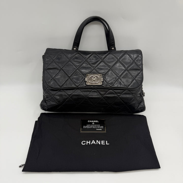 Chanel CC Boy Black Lambskin Satchel Handbag
