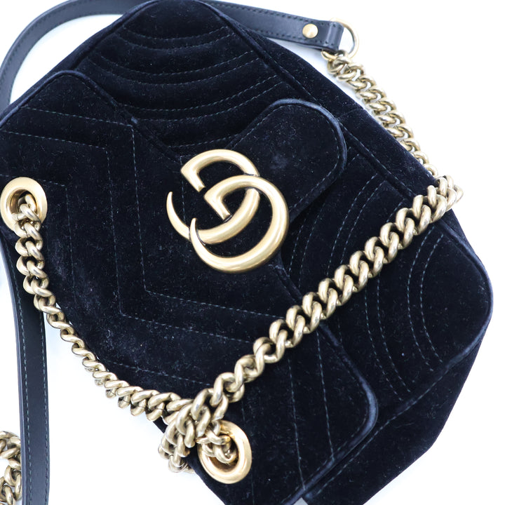 Gucci GG Marmont Black Velvet Mini Handbag