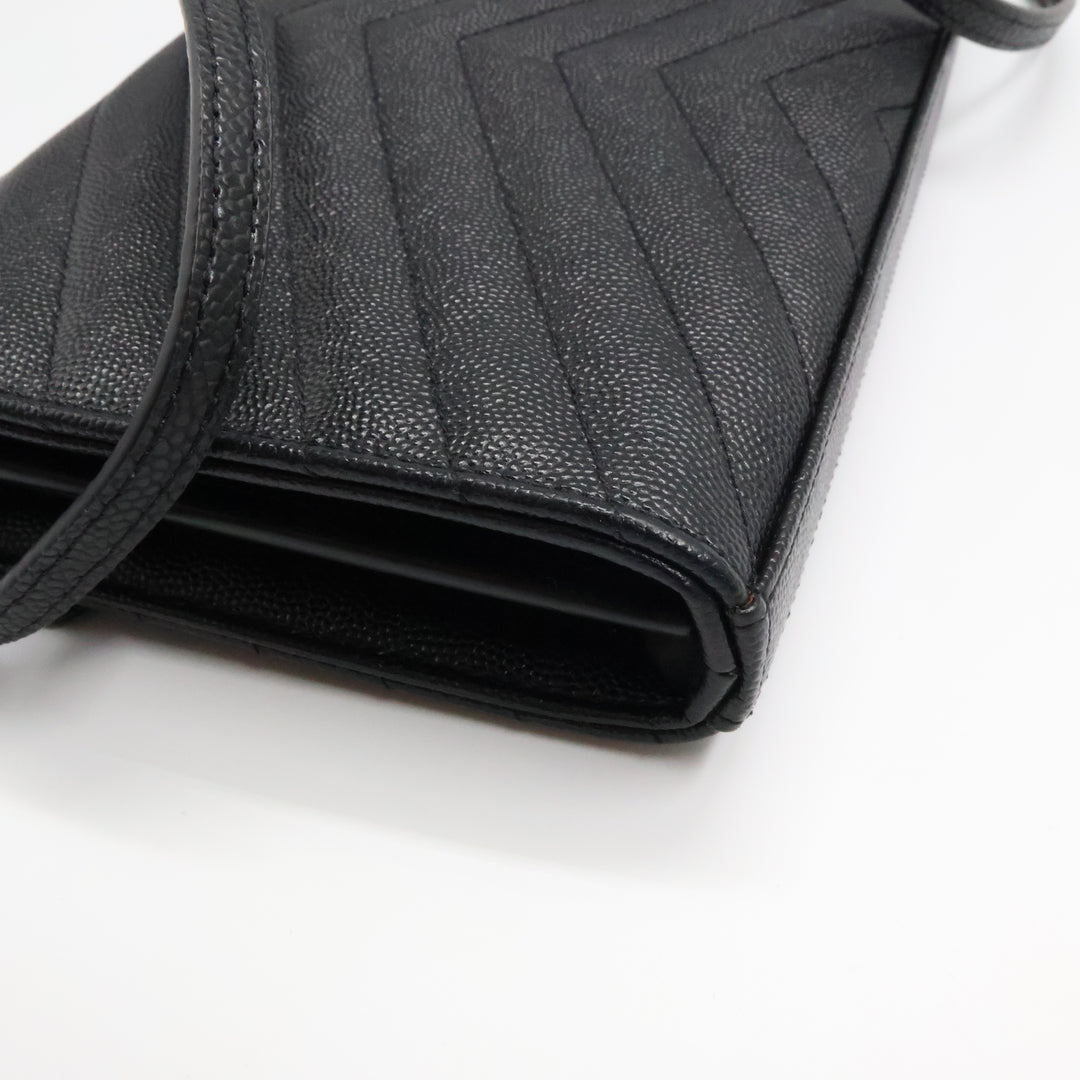 Saint Laurent YSL Matelasse Black Leather Cassandre Wallet On Chain Handbag