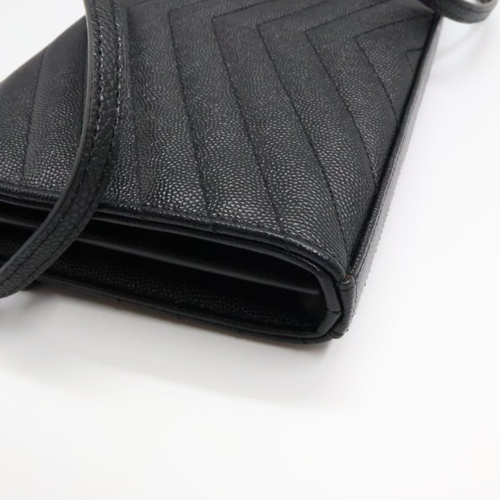 Saint Laurent YSL Matelasse Black Leather Cassandre Wallet On Chain Handbag