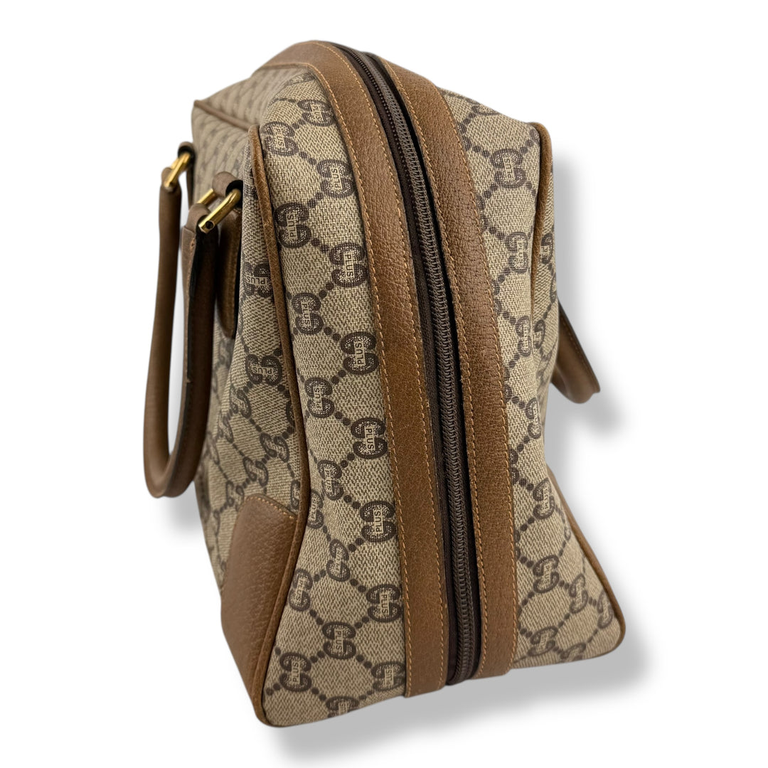 Gucci Beige GG Plus Monogram Boston Canvas Bag