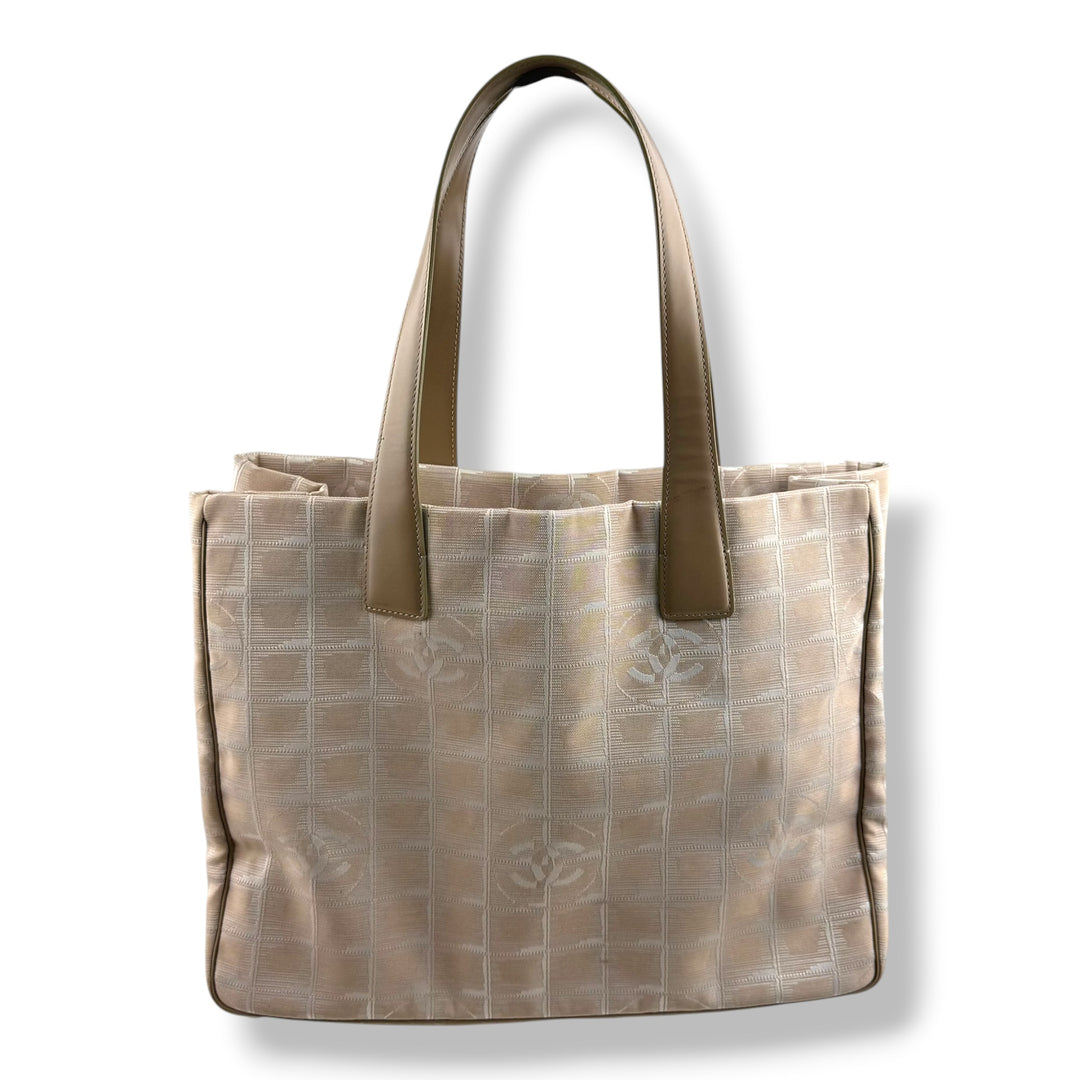 Chanel Nude/White Travel Line Canvas Tote Handbag