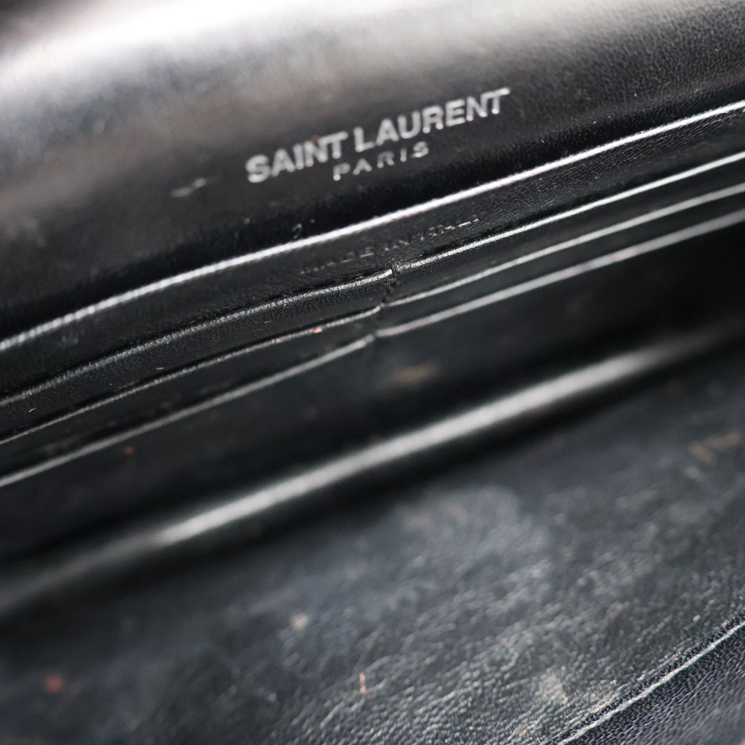 Saint Laurent YSL Black Croc Leather Kate Tassel Wallet On Chain Handbag