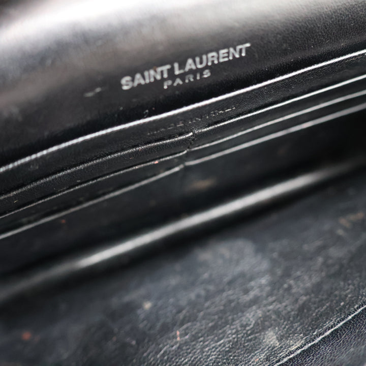 Saint Laurent YSL Black Croc Leather Kate Tassel Wallet On Chain Handbag