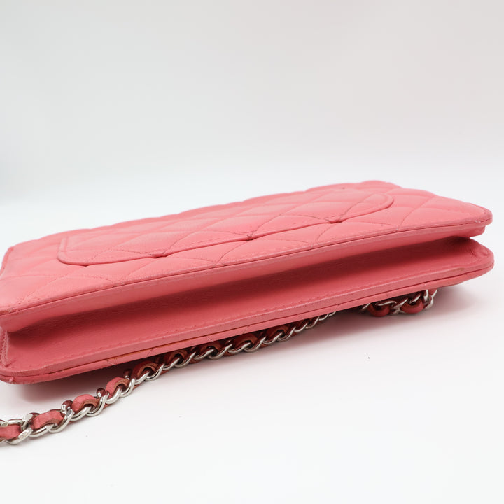 CHANEL Lambskin Quilted Wallet On Chain WOC Pink Handbag