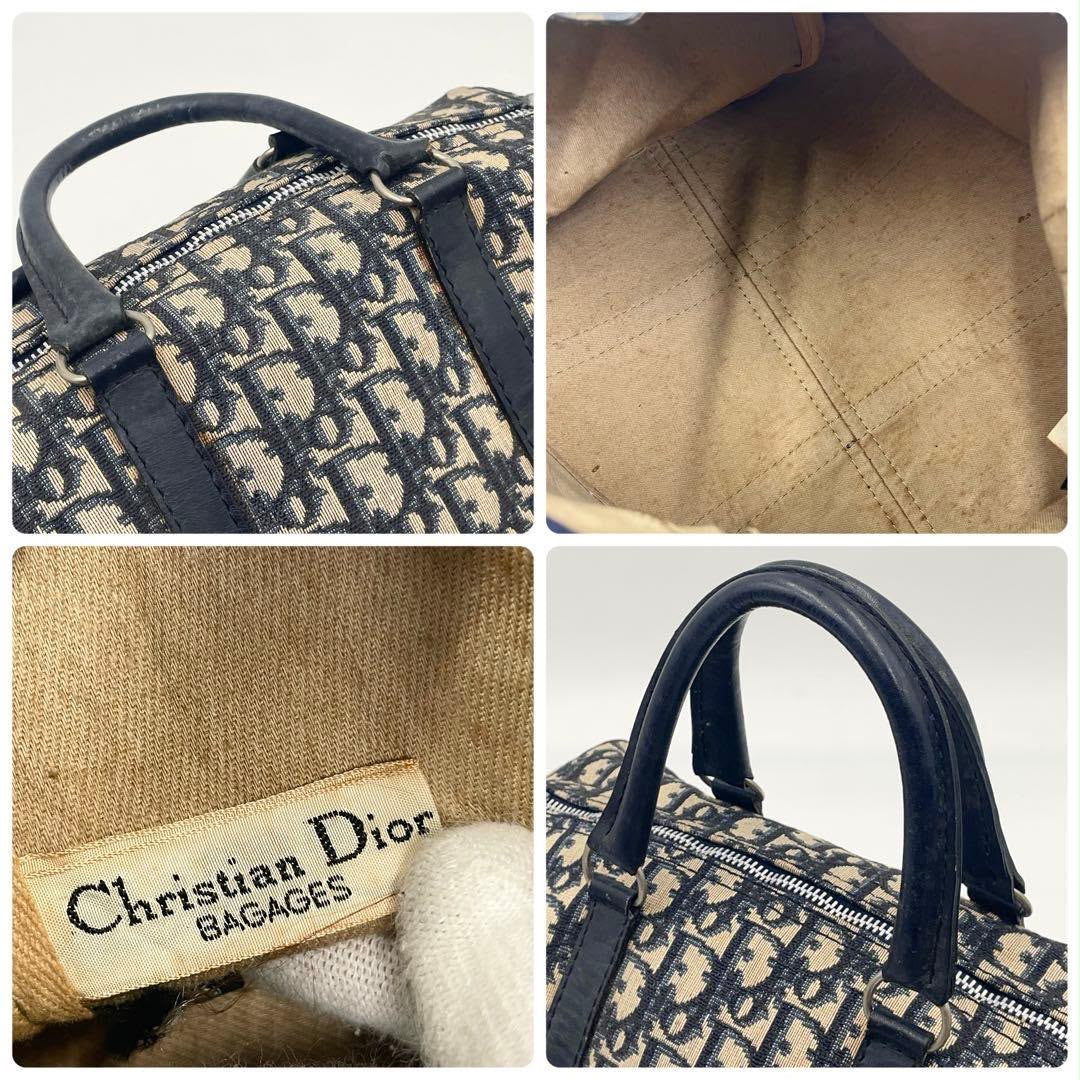 Christian Dior Boston 30 Monogram Oblique Beige/Navy Handbag