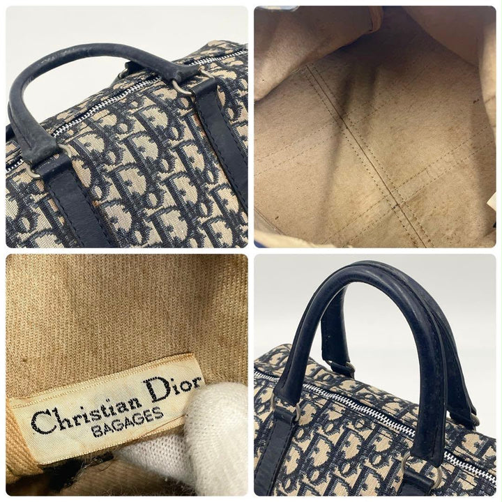 Christian Dior Boston 30 Monogram Oblique Beige/Navy Handbag