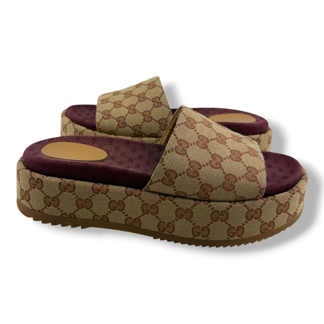 Gucci Beige/Burgundy GG Platform Sandals UK 8 / EU 41