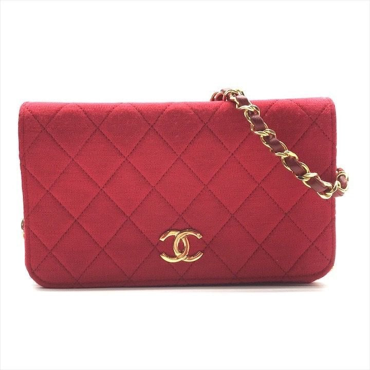 Chanel CC Red Push Lock Single Flap Quilted Cotton Shoulder Handbag
