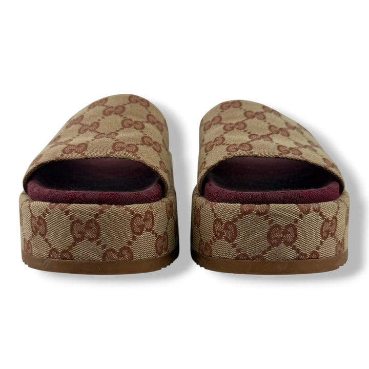 Gucci Beige/Burgundy GG Platform Sandals UK 4 / EU 37