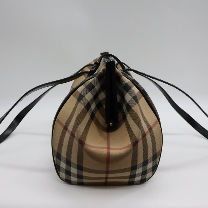 Burberry Nova Vintage Check Beige Bowling Tote Handbag