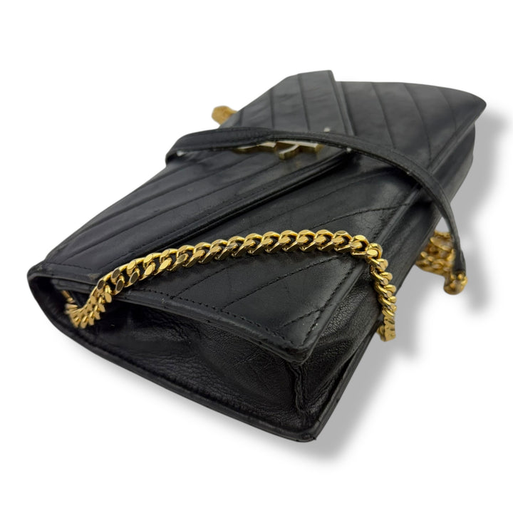 Saint Laurent YSL Black Envelope Leather Wallet On Chain Handbag