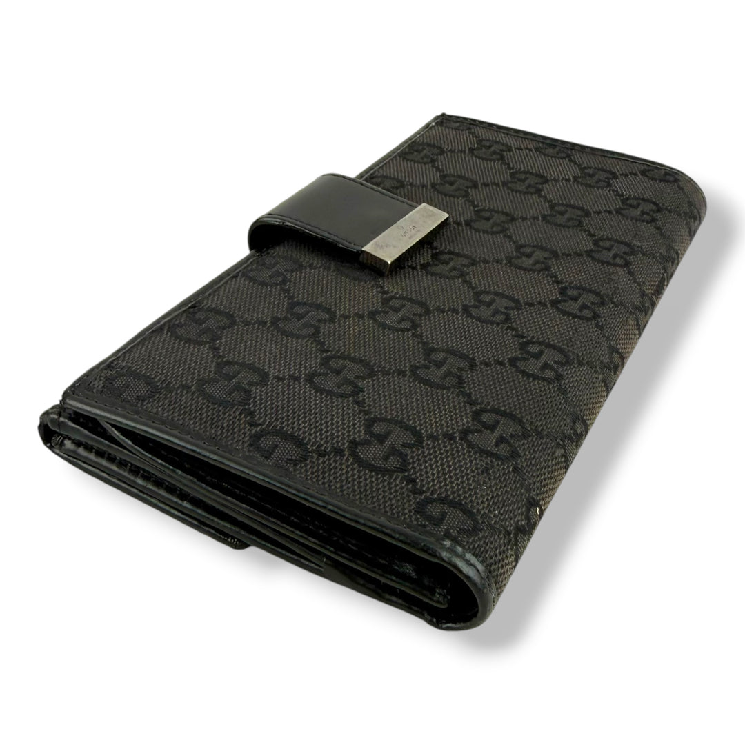 Gucci GG Black Canvas Long Bifold Wallet
