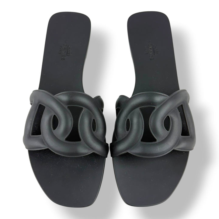 Hermes Aloha Black Flat Slides UK 5 EU 38