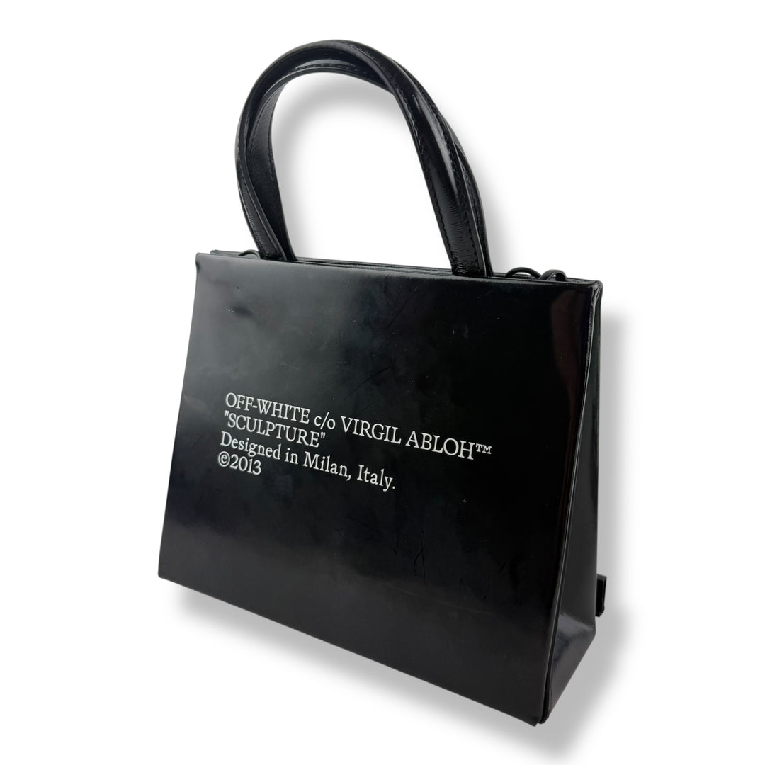 Off-White Mini Box Black Patent Leather Tote Bag