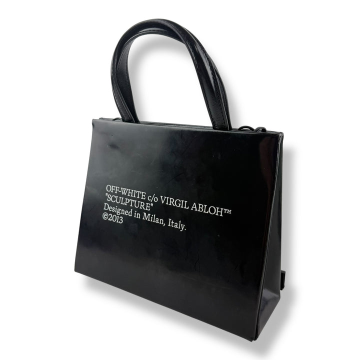 Off-White Mini Box Black Patent Leather Tote Bag