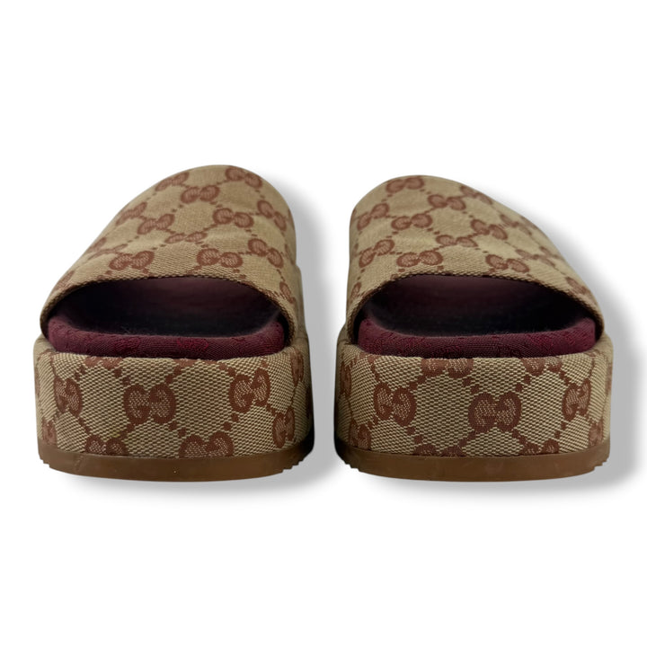 Gucci Beige/Burgundy GG Platform Sandals UK 4 / EU 37