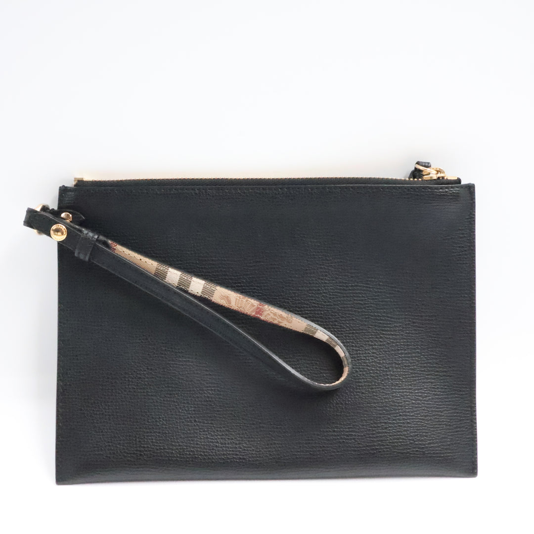 Burberry Black Leather Clutch Handbag