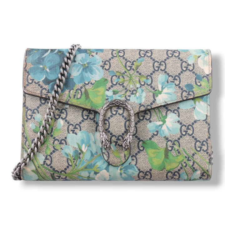 Gucci GG Dionysus Beige / Blue Bloom Wallet on chain Handbag
