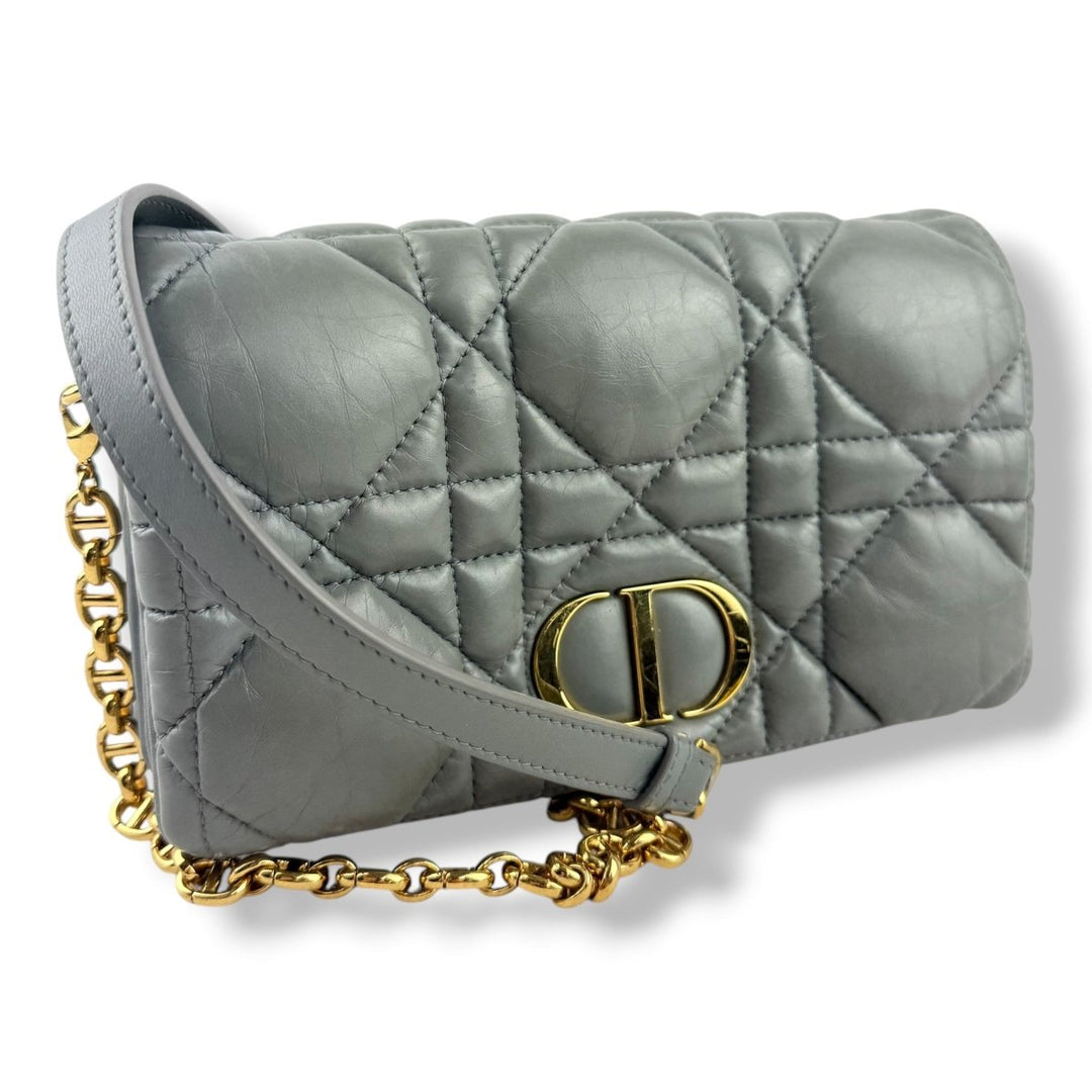 Dior Cannage Grey Caro Small Calfskin Handbag - Lux Central