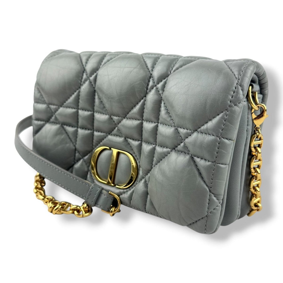 Dior Cannage Grey Caro Small Calfskin Handbag - Lux Central