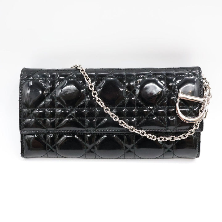Dior Lady Dior Black Patent Wallet on Chain Pochette Bag - Lux Central