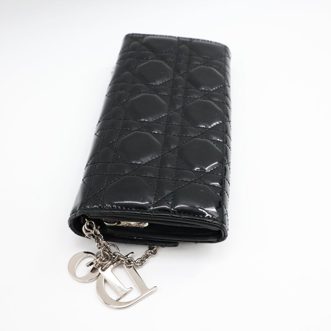 Dior Lady Dior Black Patent Wallet on Chain Pochette Bag - Lux Central