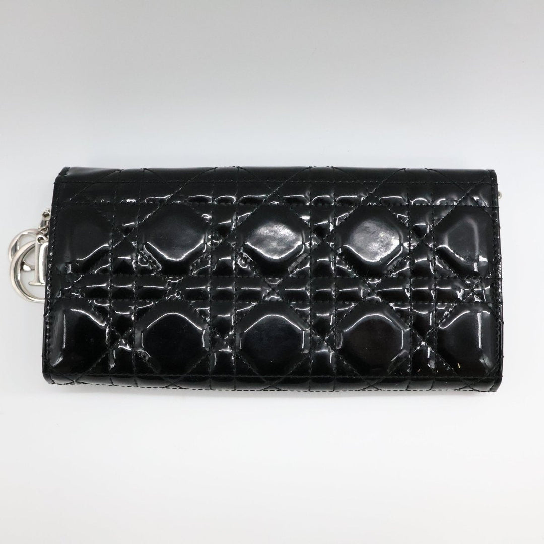 Dior Lady Dior Black Patent Wallet on Chain Pochette Bag - Lux Central