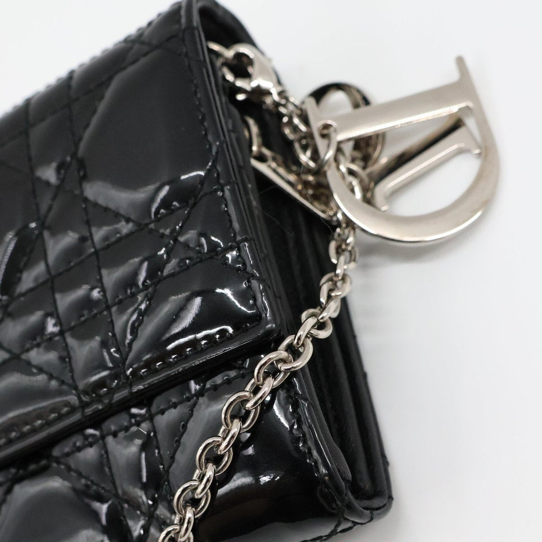 Dior Lady Dior Black Patent Wallet on Chain Pochette Bag - Lux Central