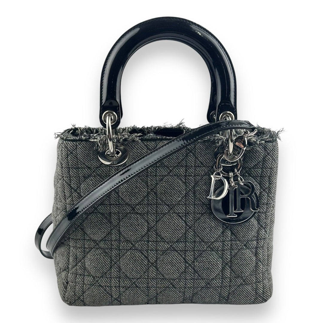 Dior Lady Dior Medium Grey Tweed Tote Handbag - Lux Central