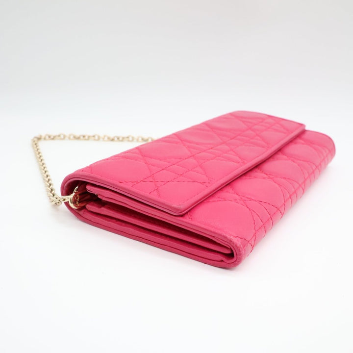 Dior Lady Dior Pink Quilted Wallet on Chain Pochette Bag - Lux Central