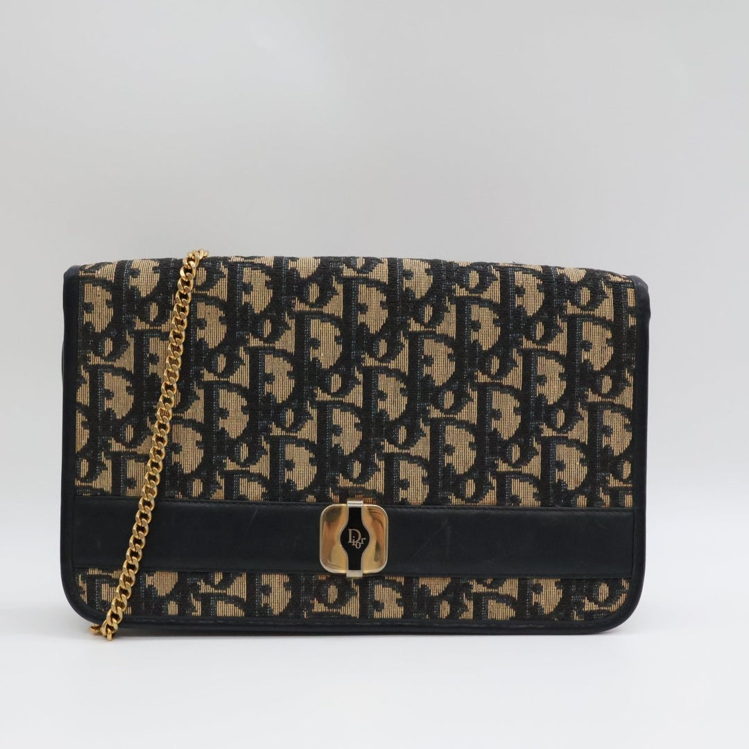 Dior Vintage Trotter Crossbody Oblique Beige/Blue Handbag - Lux Central