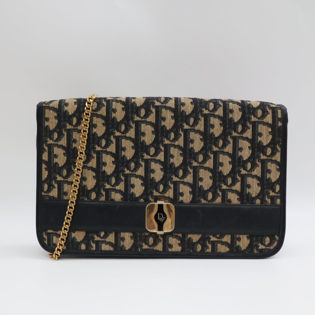 Dior Vintage Trotter Crossbody Oblique Beige/Blue Handbag - Lux Central