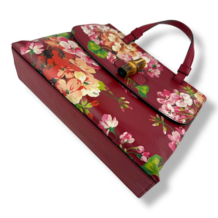 Gucci GG Blooms Bamboo Tote Top Handle Bag
