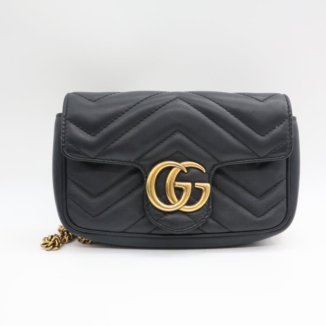 Gucci GG Marmont Flap Black Leather Super Mini Handbag