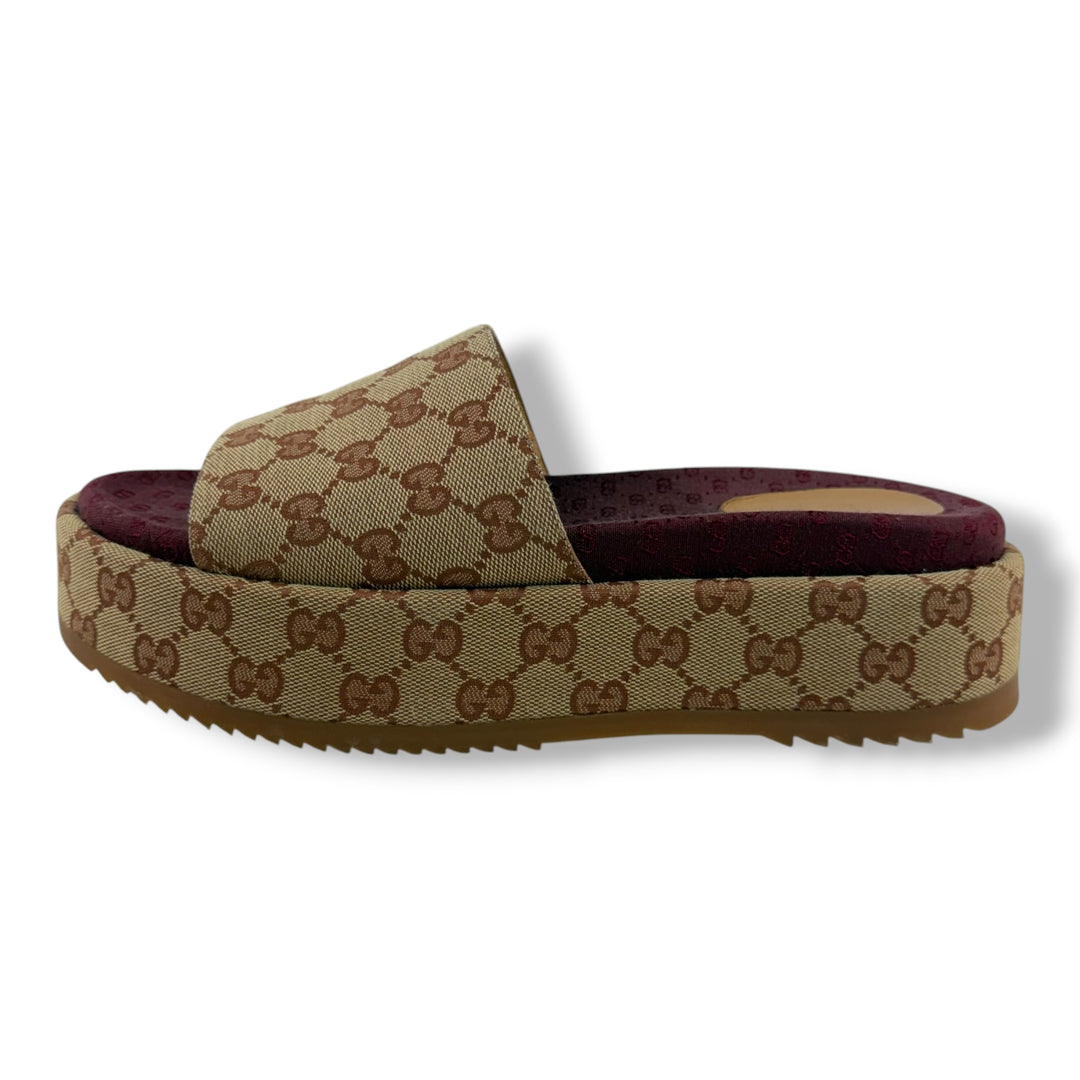 Gucci Beige/Burgundy GG Platform Sandals UK 8 / EU 41