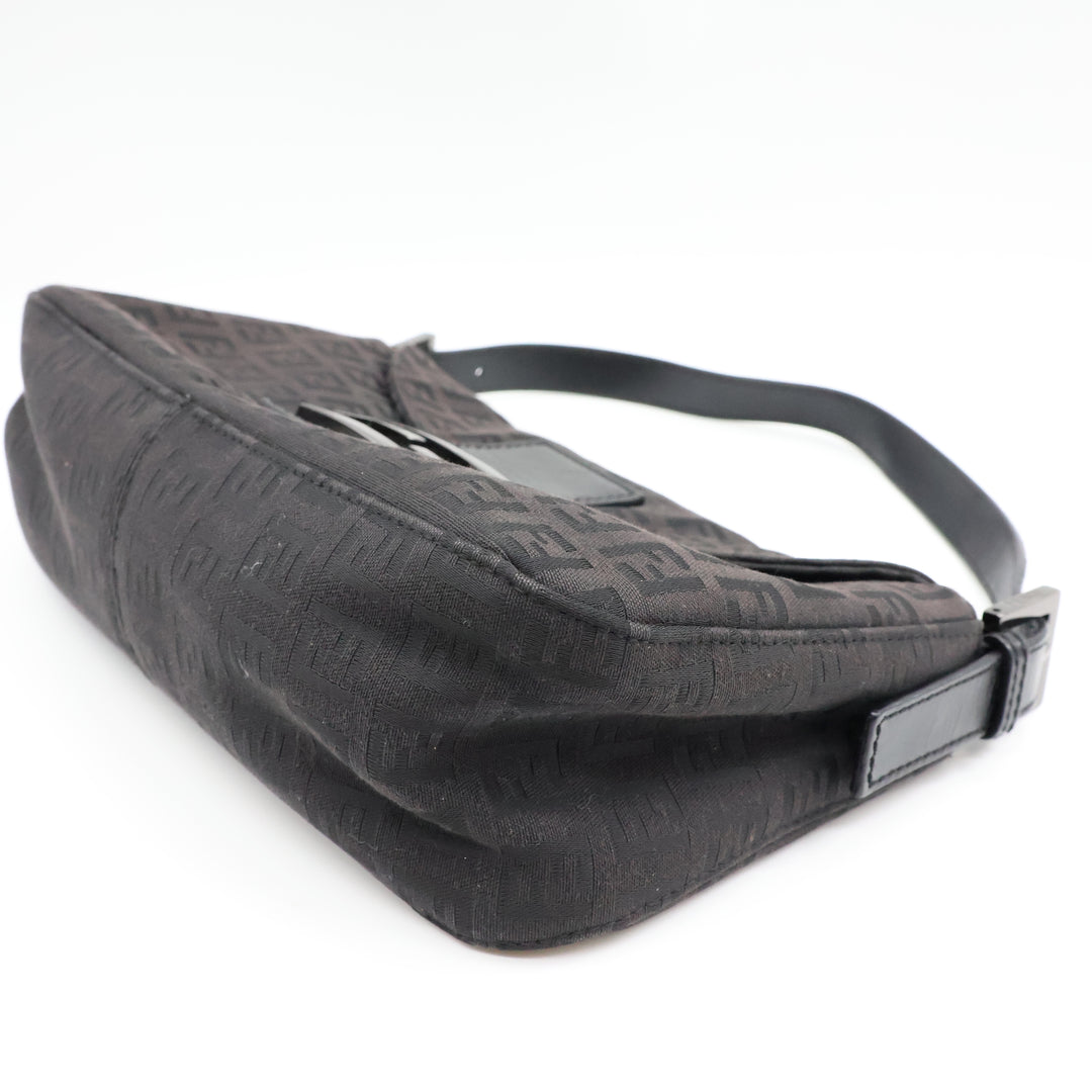 Fendi FF Zucchino Mamma Baguette Black Handbag