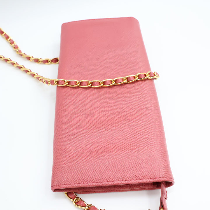 Prada Grained Pink Leather Wallet on Chain Handbag