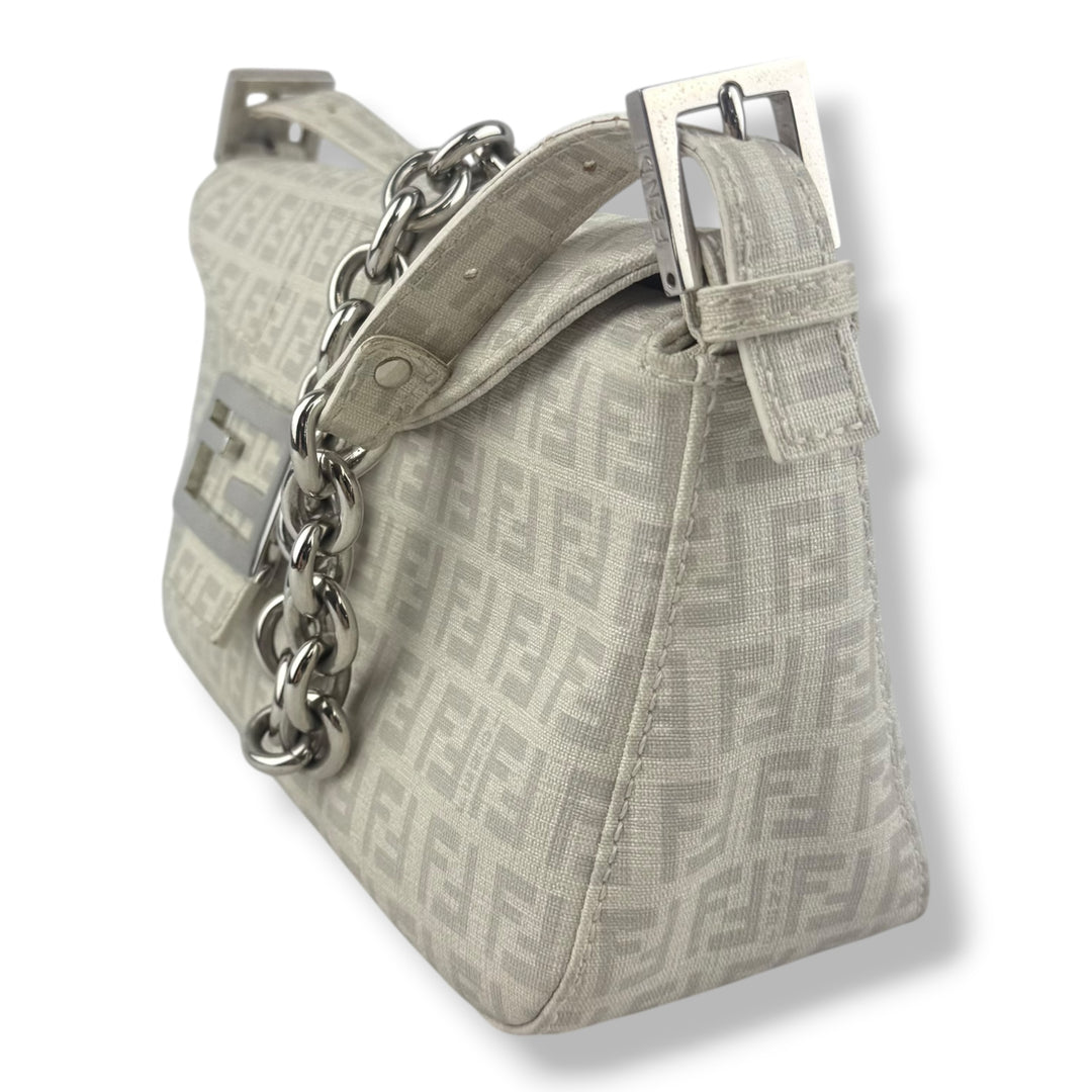 Fendi FF Zucchino Mamma Baguette Grey Handbag