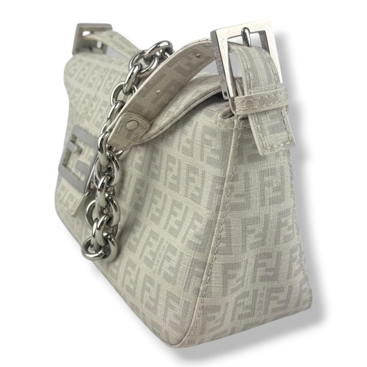 Fendi FF Zucchino Mamma Baguette Grey Handbag