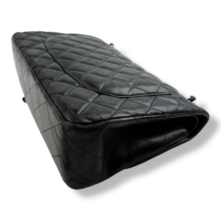 Chanel Double Classic Lambskin Black Flap Handbag Large